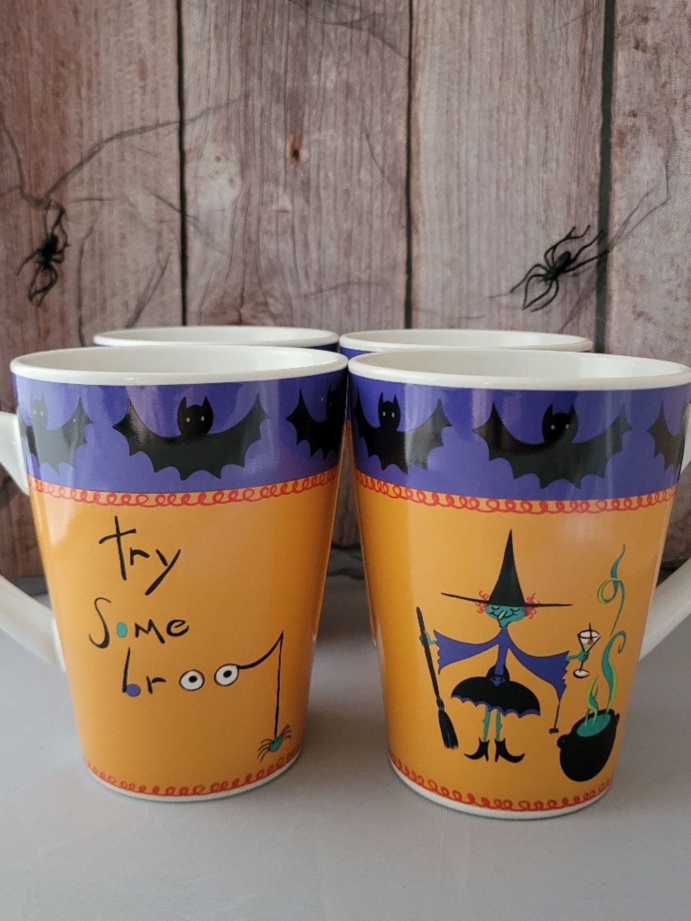 Vintage Halloween Cups by Wendoverlane Mary Kober Set of 4 Try Some Broo Witch